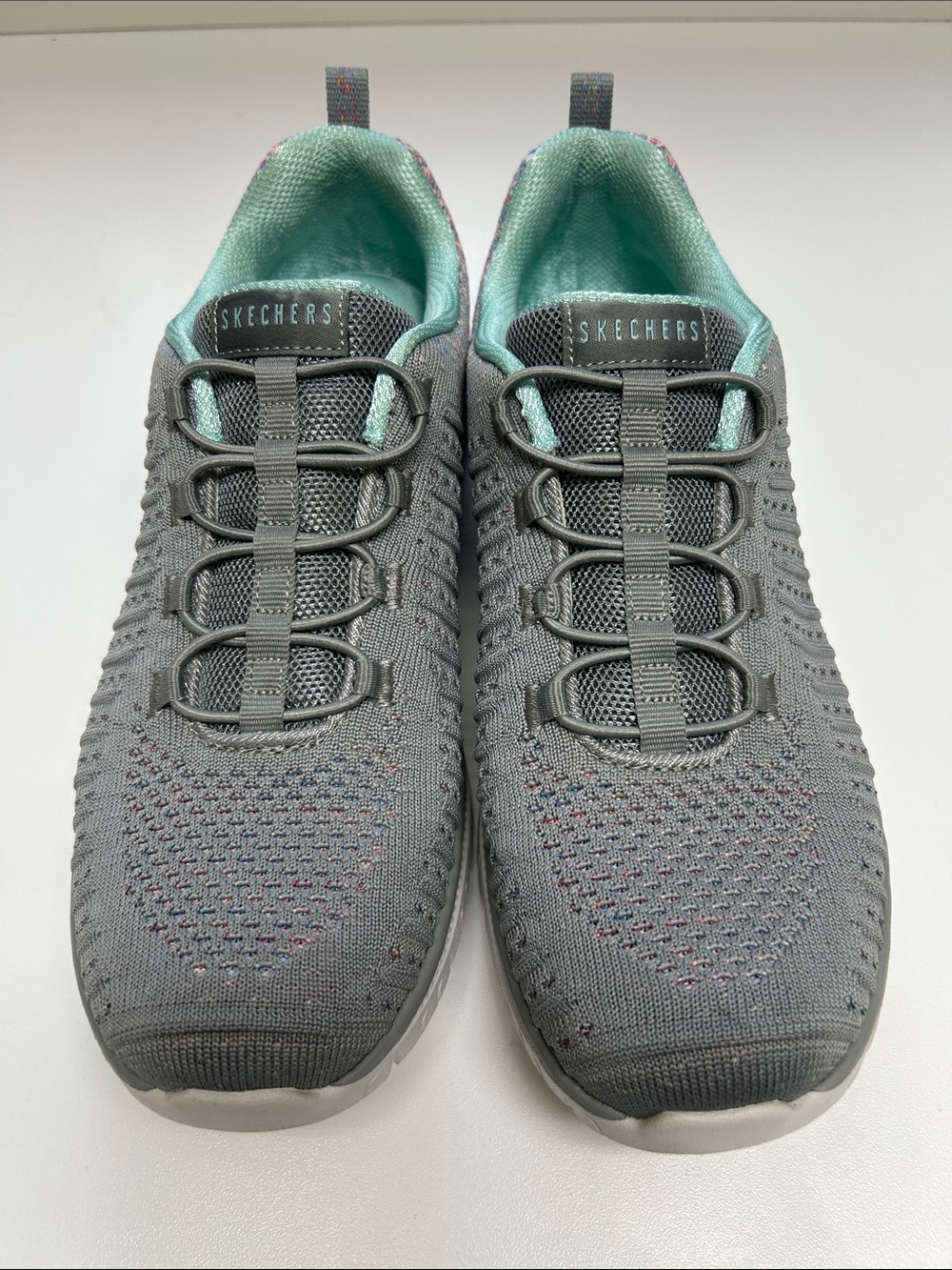 Skechers Gray Knit Slip-On Sneakers with Mint Lining